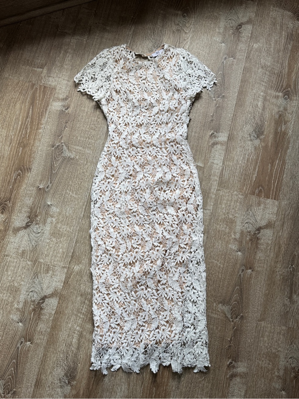 NSR White Lace Midi Dress with Nude Lining